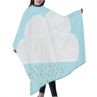 Personality  Top View Of White Napkin In Shape Of Cloud With Rain Of Green Peas Isolated On Blue Hair Cutting Cape
