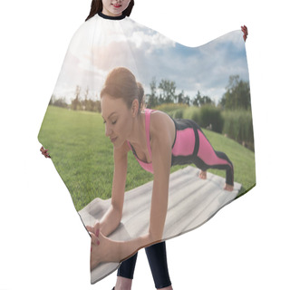 Personality  Woman Standing In Plank Hair Cutting Cape
