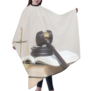 Personality  Wooden Gavel And Books  Hair Cutting Cape