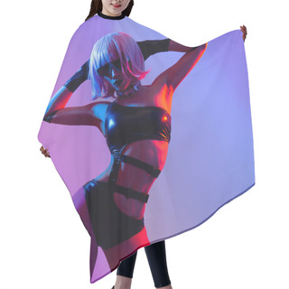 Personality  Model Cyberpunk Style.  Fashion Clubbing Dancing Concept Hair Cutting Cape