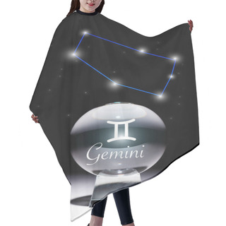 Personality  Crystal Ball With Gemini Zodiac Sign Isolated On Black With Constellation Hair Cutting Cape