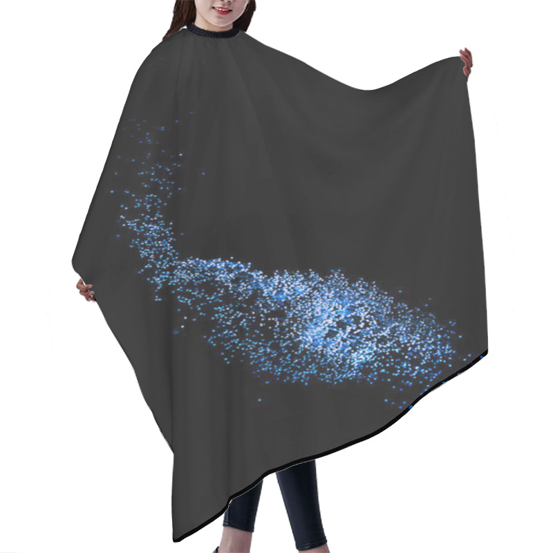 Personality  shiny blue fiber optics on dark background, looks like constellation in space hair cutting cape