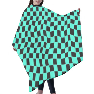 Personality  Psychedelic Acid Background. Surreal Modern Geometric Shapes, Abstract Print, And Checkered Pattern. Groovy Background In The Trendy Style Of Y2K, The 90s. Wavy Checkerboard. Blue And Black Colors Hair Cutting Cape