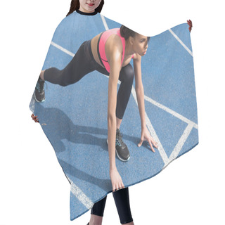Personality  Sportswoman On Starting Line  Hair Cutting Cape