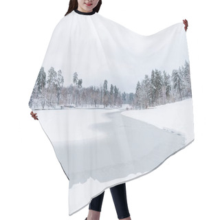 Personality  Scenic View Of Snow Covered Trees And Frozen Lake In Winter Park Hair Cutting Cape