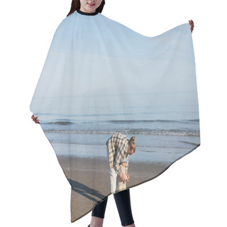 Personality  Father And Toddler Daughter Standing On Beach Near Adriatic Sea In Italy  Hair Cutting Cape