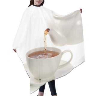 Personality  Tea Being Poured Into Tea Cup Isolated On A White Background Hair Cutting Cape