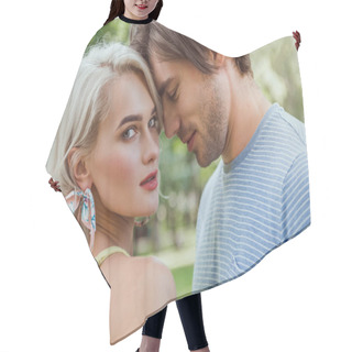 Personality  Affectionate Couple Touching With Heads In Park Hair Cutting Cape
