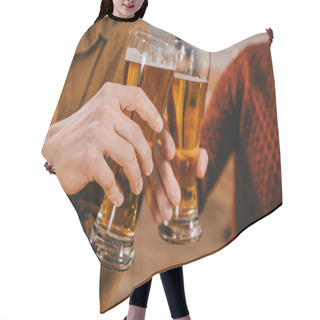 Personality  Cropped View Of Men Toasting Glasses Of Beer  Hair Cutting Cape