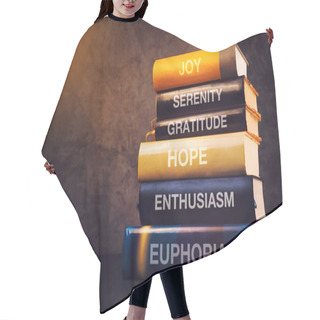 Personality  Positive Emotions And Feelings Concept With Book Titles Hair Cutting Cape