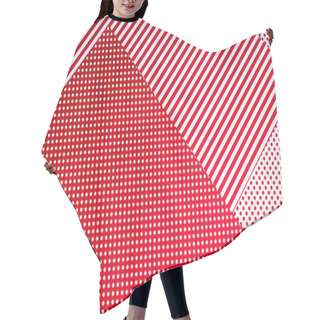 Personality  Top View Of Red And White Surface With Polka Dot Pattern And Stripes For Background Hair Cutting Cape