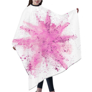 Personality  Explosion Of Purple Powder On White Background Hair Cutting Cape