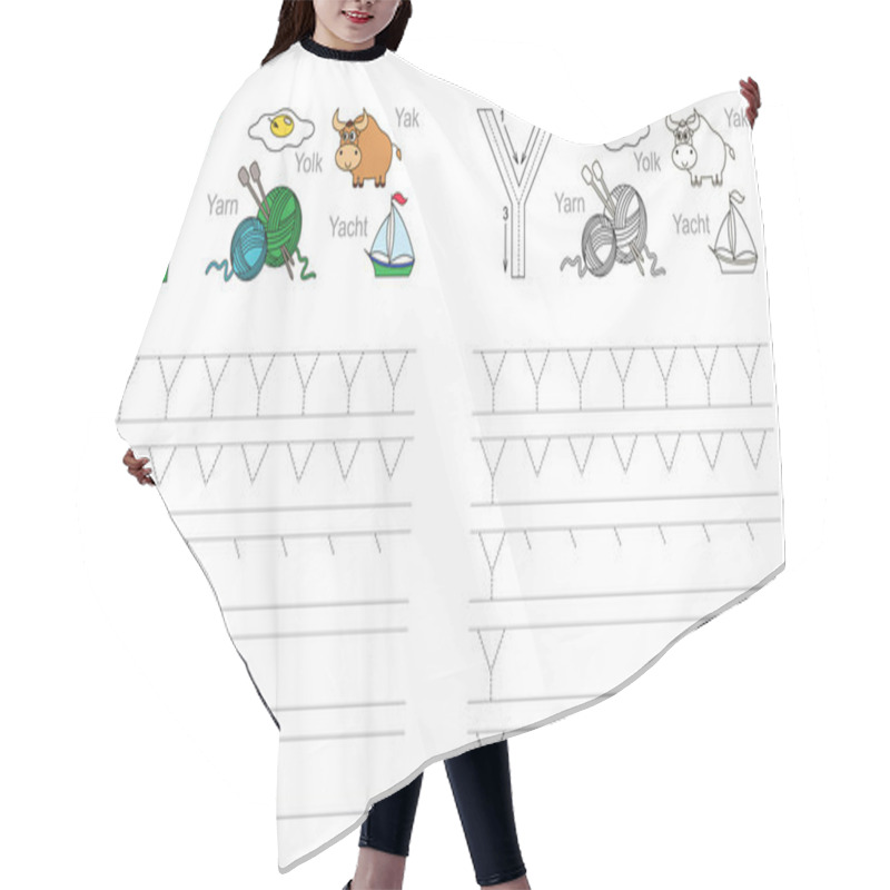 Personality  Tracing worksheet for letter Y hair cutting cape