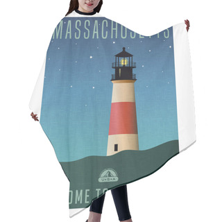 Personality  Massachusetts, United States Travel Poster Or Luggage Sticker. Scenic Illustration Of A Lighthouse On Nantucket Island At Night With Starry Sky. Hair Cutting Cape