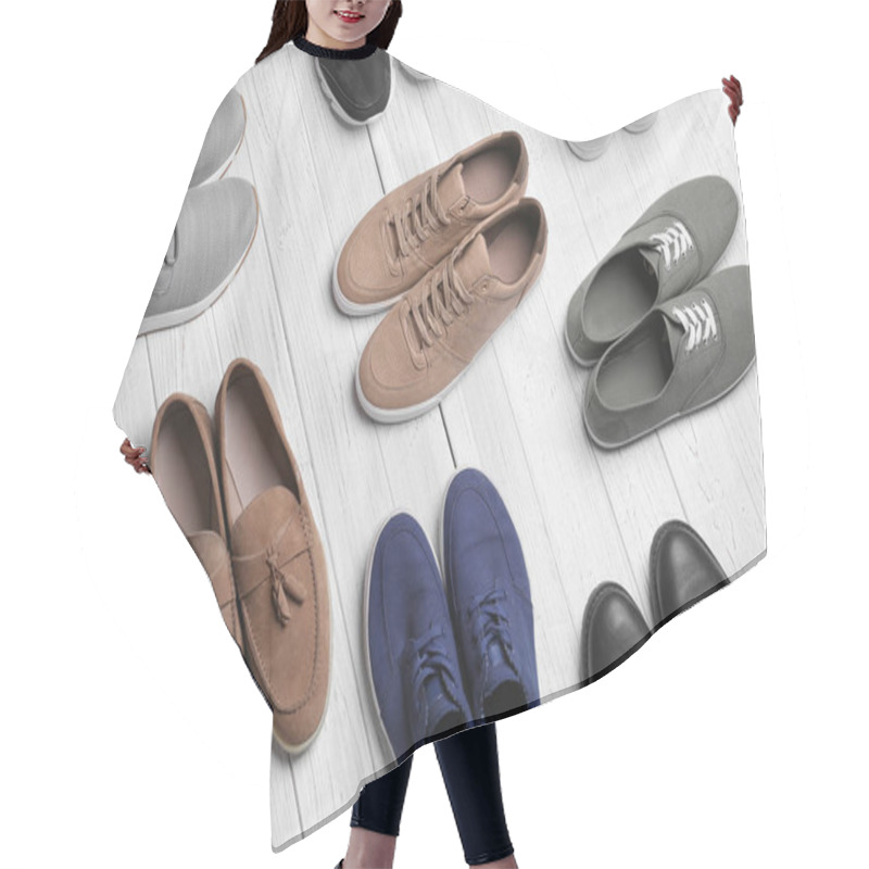 Personality  Different Male Shoes On Light Background Hair Cutting Cape