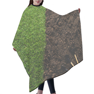 Personality  Top View Of Lawn And Gardening Tools On Soil  Hair Cutting Cape
