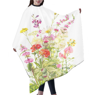 Personality  Bouquet Of Forest Flowering Plants. Wild Field Flowers. Watercol Hair Cutting Cape
