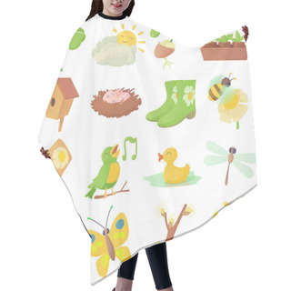 Personality  Spring Things Icons Set, Cartoon Style Hair Cutting Cape