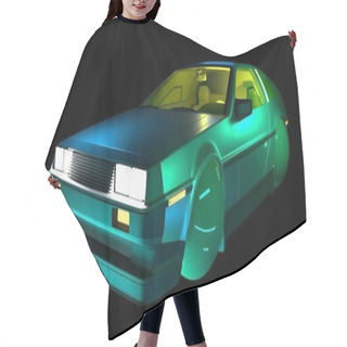 Personality  3d Rendering Of A Retro-futuristic 1980's Floating Car, Hovercar Isolated On Black, Neon Lighting Hair Cutting Cape