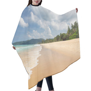 Personality  Tropical Beach With Palms And Bright Sand. Summer Sea Vacation And Travel Concept Hair Cutting Cape
