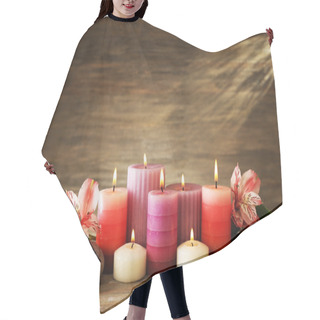 Personality  Composition With Candles And Spa Stones Hair Cutting Cape