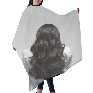 Personality  Back View Of Brunette Woman With Long Shiny Hair Isolated On Grey Hair Cutting Cape