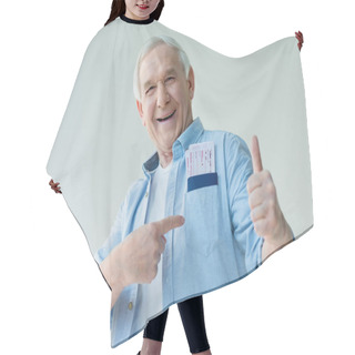 Personality  Senior Man With Passports And Tickets Hair Cutting Cape