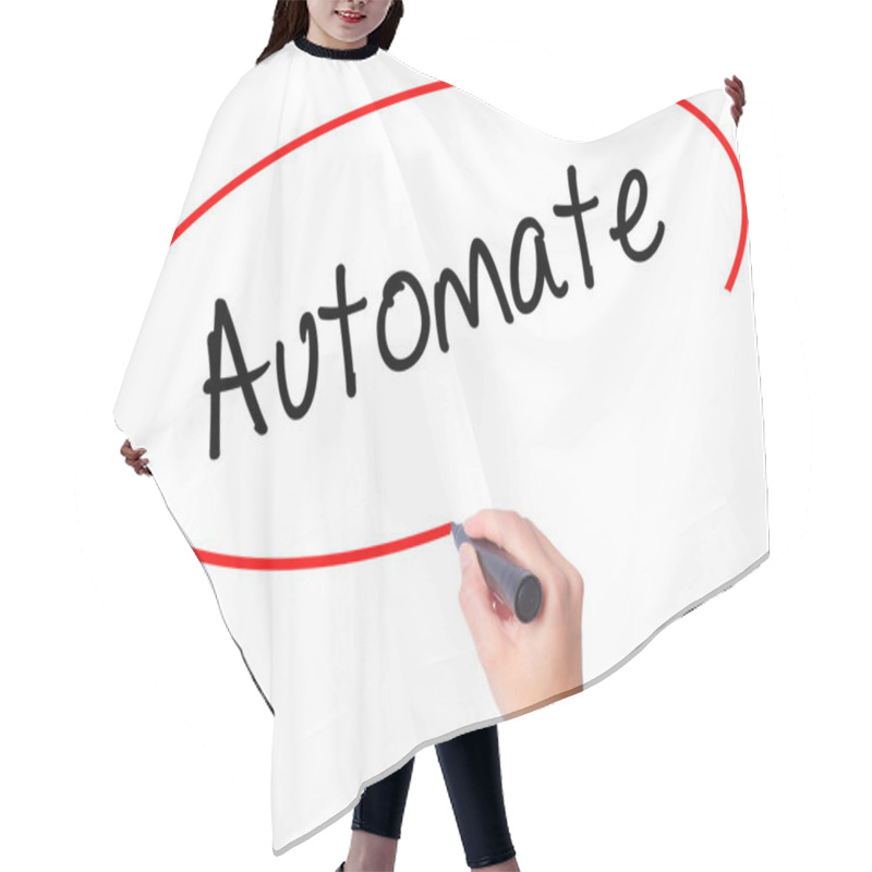Personality  Women Hand writing Automate with black marker on visual screen hair cutting cape