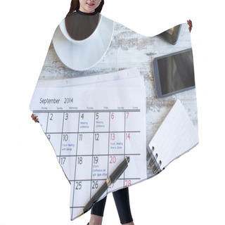 Personality  Checking Monthly Activities In The Calendar Hair Cutting Cape