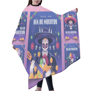 Personality  Gradient Dia De Muertos Banners Collection Vector Design Illustration Hair Cutting Cape