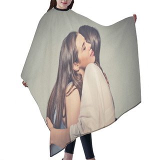 Personality  Two Friends Women Hugging Each Other Hair Cutting Cape