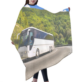 Personality  Tourist Bus Traveling On Road Among Mountains Hair Cutting Cape