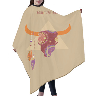 Personality  Bohemian, Tribal, Ethnic Background With Bull Skull Hair Cutting Cape