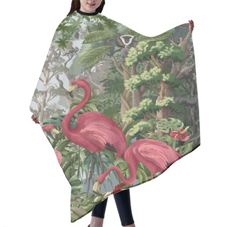Personality  Flamingos In The Tropical Forest. Vector Hair Cutting Cape