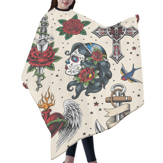 Personality  Tattoo Flash Illustration Set Hair Cutting Cape