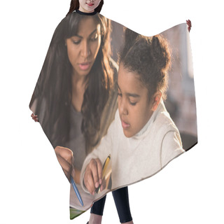 Personality  Mother With Daughter Doing Homework  Hair Cutting Cape