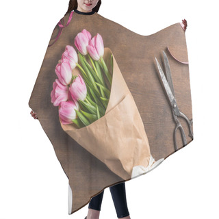 Personality  Pink Tulips Bouquet Hair Cutting Cape