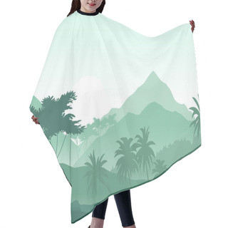 Personality  Sunrise In The Tropical Mountains. Vector Illustration . Hair Cutting Cape