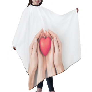 Personality  Cropped View Of Hands With Red Heart Isolated On White Background Hair Cutting Cape