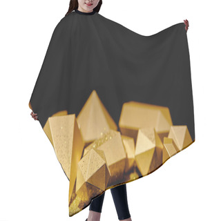 Personality  Shiny Faceted Golden Pieces And Dust On Black Background  Hair Cutting Cape