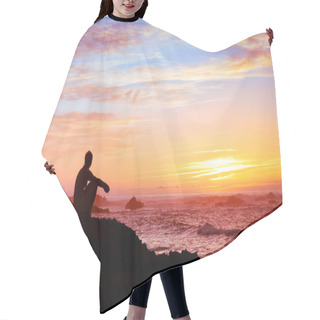Personality  Woman Sitting Alone At Sunset Hair Cutting Cape