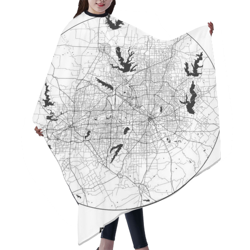 Personality  Minimal City Map of Dallas (United States, North America) black white vector illustration hair cutting cape