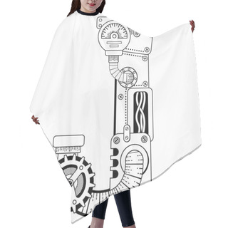 Personality  Vector Coloring Book For Adults. Steampunk Font. Mechanical Alphabet Made Of Metal Gears And Various Details On White Background. Letter J Hair Cutting Cape
