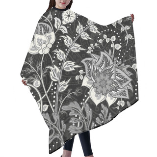 Personality  Hand-drawn Paisley. Flowers And Paisley Black White Mix. Seamless Vector Background Hair Cutting Cape