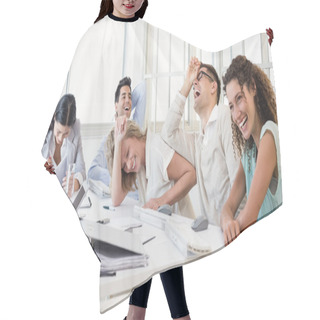 Personality  Business Team Laughing During Meeting Hair Cutting Cape