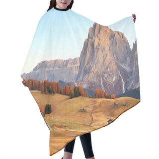 Personality  Autumn Sunrise Scenery With Yellow Larches In Alpe Di Siusi (Seiser Alm) Dolomites, Italy, Europe Hair Cutting Cape