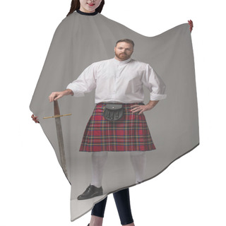 Personality  Scottish Redhead Man In Red Kilt With Sword On Grey Background Hair Cutting Cape