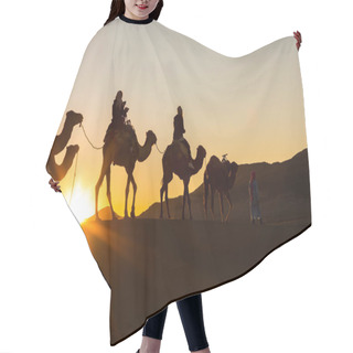 Personality  Camel Caravan With People Going Through The Sand Dunes In The Sa Hair Cutting Cape