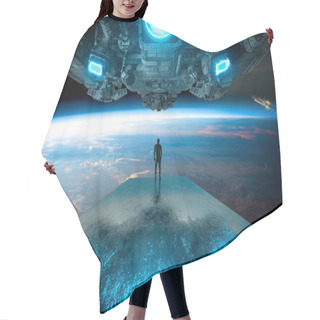 Personality  Astronaut Standing Under Glowing Spaceship In Open Space  Hair Cutting Cape