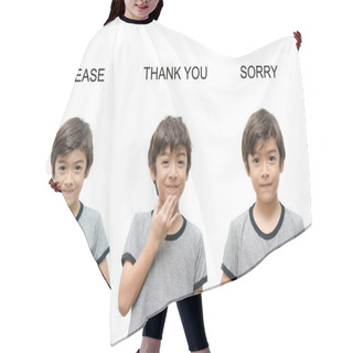 Personality  Please Thank You Sorry Kid Hand Sign Language On White Backgroun Hair Cutting Cape